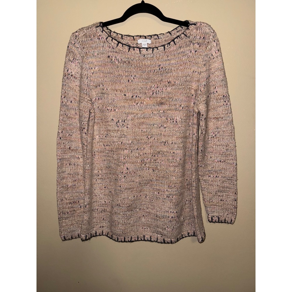 Pure Jill J. Jill Cotton Space Dye Knit Sweater Blanket Stitch Women M Cabin